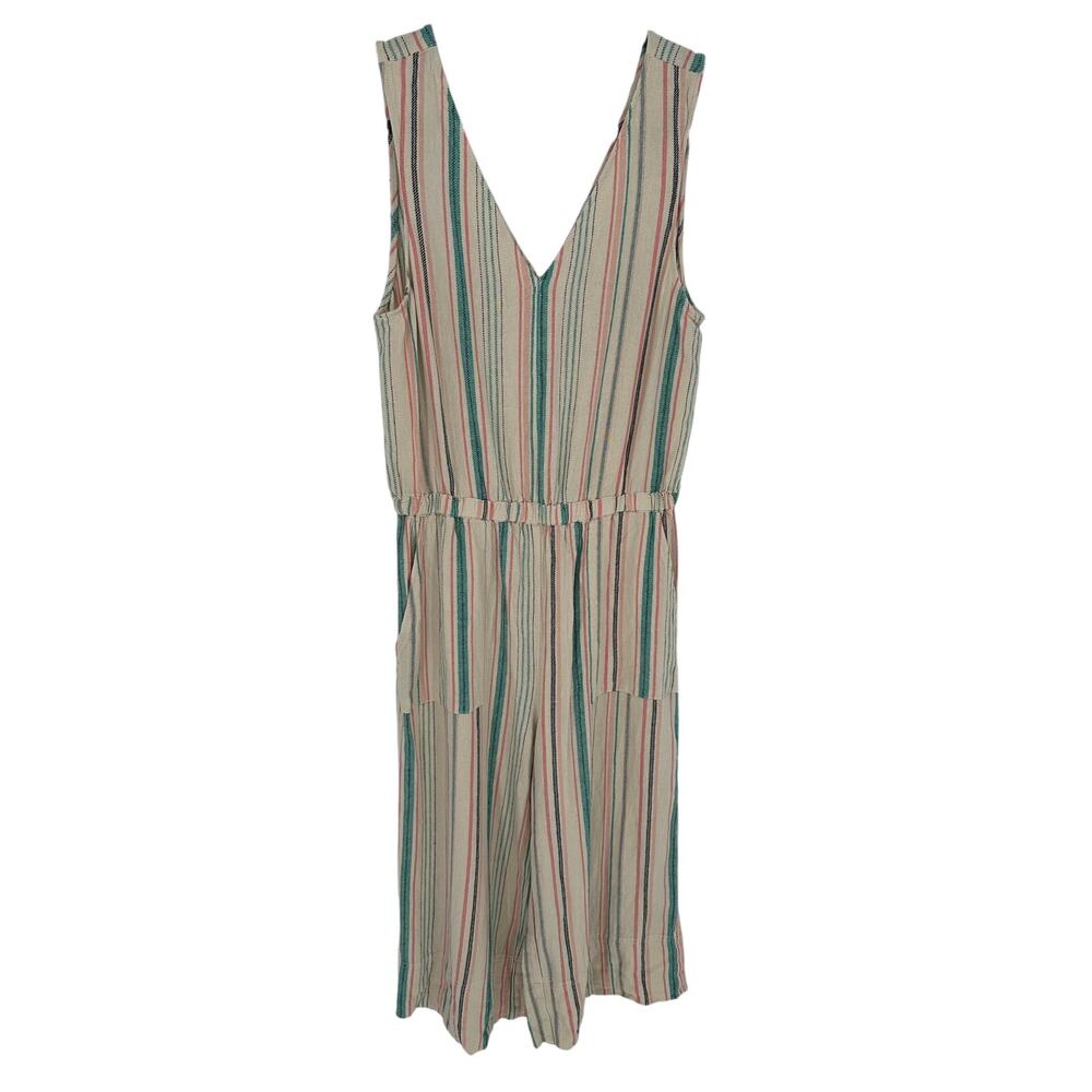 Splendid Cream Striped Linen‎ Blend Jumpsuit Sleeveless Wide Leg Womens Size M